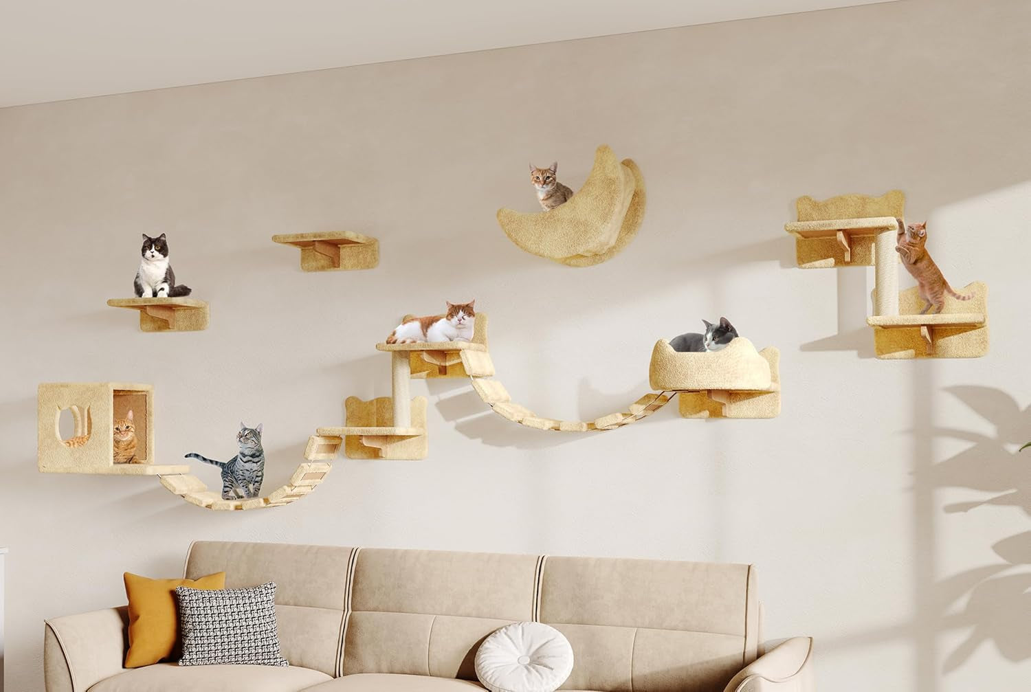 9-in-1-cat-wall-shelves-cat-wall-furniture-set-with-bridge-beige-wall-mounted-cats-shelf-for-space-saving-multi-level-cat-climbing-systems-for-16-inch-drywall-with-scratching-posts-condos