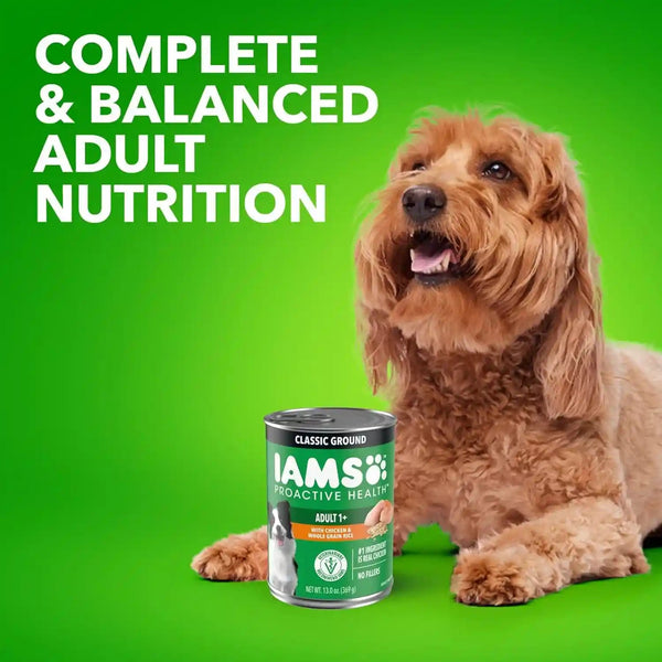 IAMS Proactive Health Ground Wet Dog Food, Chicken, 13 Oz, 12 Pack | Made with Real Chicken, Omega-6 for Skin & Coat, No Fillers or Artificial Flavors, 100% Complete & Balanced Adult Maintenance10