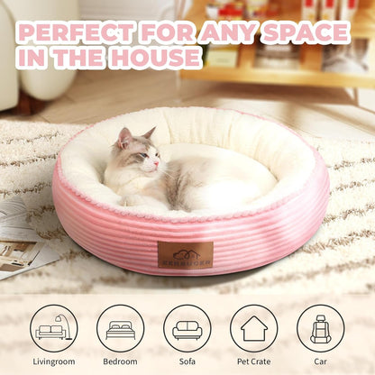 Zerbuger 20In Washable Cat Beds for Indoor Cats - round Donut Pet Bed for Cats, Small Dogs, Puppy, Kitten - Anti-Slip Bottom, Calming Bed Gift - Pink7