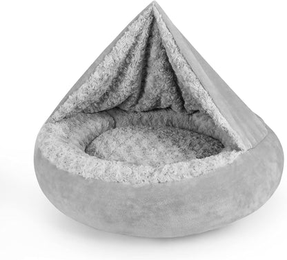 JOEJOY Small Dog Bed Cat Bed with Hooded Blanket, Cozy Cuddler Luxury Puppy Pet Bed, Donut round Calming Anti-Anxiety Dog Burrow Cave Bed - Anti-Slip Bottom and Machine Washable 23 Inch11