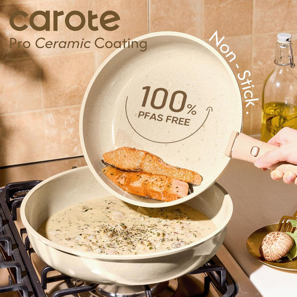 25Pcs Ceramic Cookware Set, Pots and Pans Set with Detachable Handle | Non-Stick, Non-Toxic, PFAS & PFOA Free, Induction Compatible, Dishwasher & Oven Safe, Space Saving, Camping Cooking, Oatmeal3