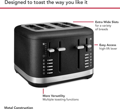 Kitchenaid 4-Slice Pro Line Automatic Toaster, KMT4109, Cast Iron Black | Fits Bagels, English Muffins, Thick Breads, Seven Shade Settings, Metal Housing, Auto Lift Lever4