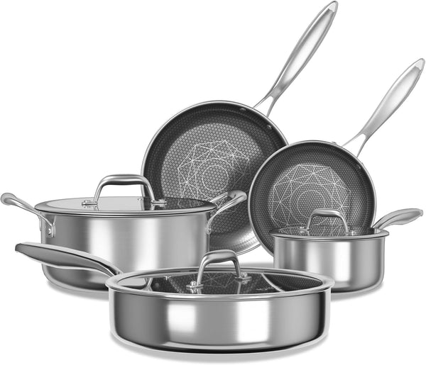 Hybrid Stainless Steel Cookware Set, 8Pcs Pots and Pans Set | Hybrid, Non Stick, Non Toxic, PFOA Free, Induction Compatible, Oven and Dishwasher Safe, Stay-Cool Handles1