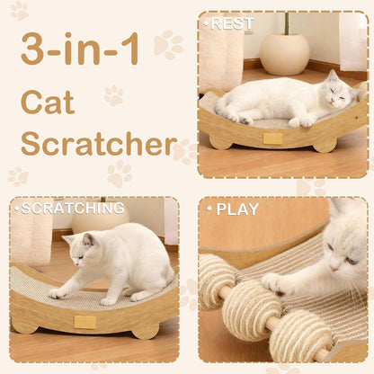DWCN 3-In-1 Large Cat Scratcher Bed Hammock Lounge Scratching Post Scratch Pad with 3 Natural Sisal Balls - Furniture Protector Gift for Indoor Cats4