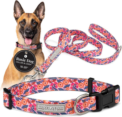 Lucky Love Dog - Easy Click Buckle Dog Collar with Leash Set Combo, Durable & Comfortable for Male & Female Dogs, Pet Collar for Medium Dogs, Secure Fit - Blackbird Combo, Medium66