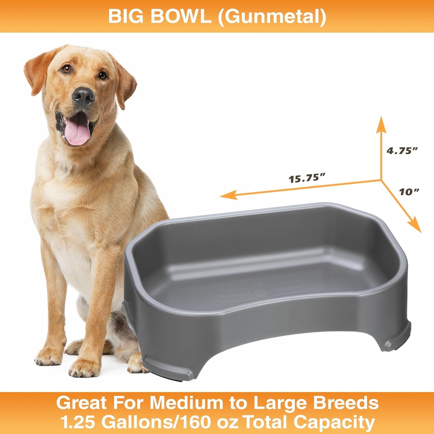 neater-pet-brands-extra-large-water-bowl-for-dogs-outdoor-dog-water-bowl-1-25-gallon-xl-capacity-big-trough-style-food-dish-for-indoors-or-outside-no-spill-large-dog-bowls-gunmetal-grey