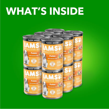 IAMS Proactive Health Puppy Wet Dog Food, Chicken, 13 Oz, 12 Pack | Real Chicken, Omega-3 DHA for Brain & Vision, Omega-6 for Skin & Coat, No Fillers or Artificial Flavors, Puppies 1-12 Months2
