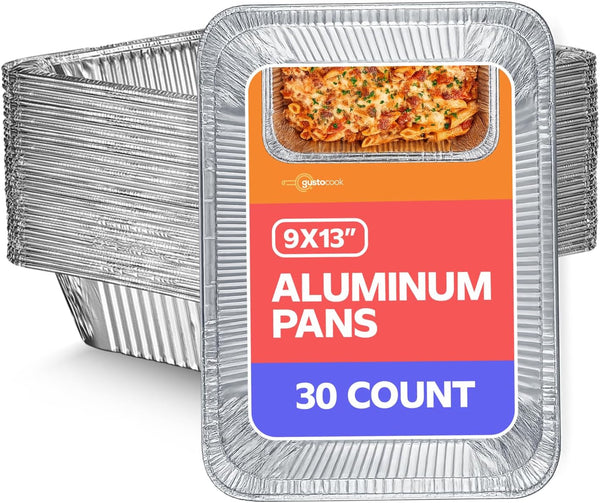 9X13 Inch Aluminum Foil Pans [30 Count] Half Size Deep | Thicker 37.4 Gauge, Food-Safe Tin Disposable Trays, Freezer-Safe, Oven, Grill & Smoker Use, Fully Recyclable1