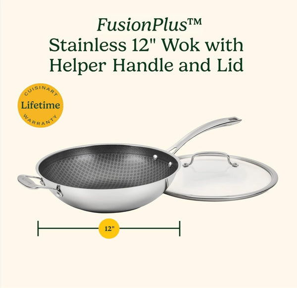 Wok Pan, Purelysear Hybrid, Stainless Steel, 12 Inch | Hybrid Stainless Steel Wok with Lid for Stir-Fry/Steaming, Ceramic Pan, Induction Compatible, Oven Safe to 500°F, FPS26-30HC8