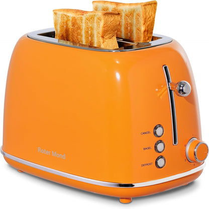2 Slice Toaster Retro Stainless Steel with Bagel, Cancel, and Defrost Functions, 6 Bread Shade Settings, Extra Wide Slots and Removable Crumb Tray, Orange1