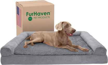 Furhaven Orthopedic Dog Bed for Large Dogs, Sofa-Style with Cool Gel-Top Foam with a Solid Orthopedic Foam Base for Joint Support, Removable Washable Cover, Jumbo XL, Plush & Suede, Gray13