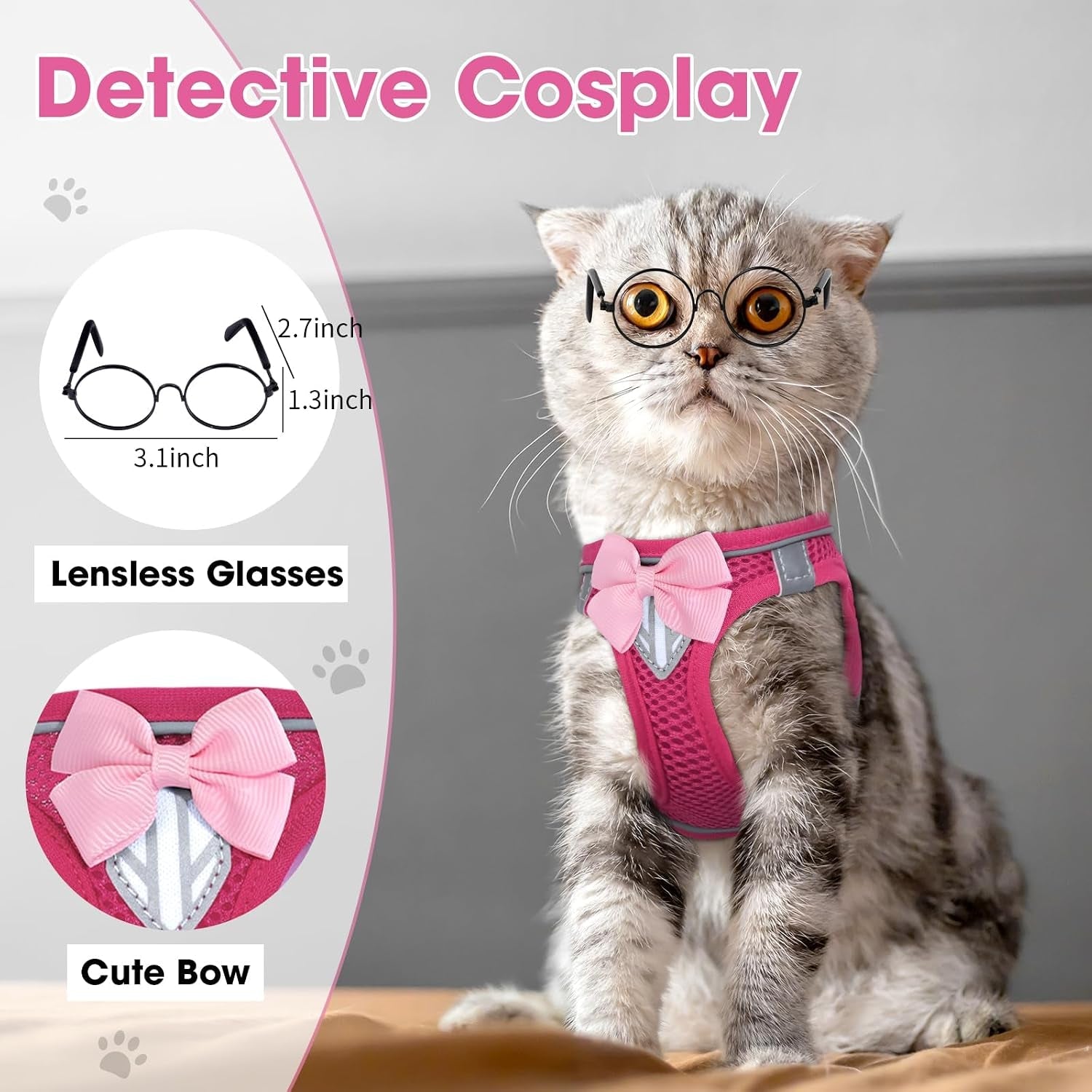 cat-vest-harness-and-leash-set-escape-proof-kitten-harness-pink-xs-safe-reflective-strips-adjustable-easy-wear-kitty-harness-sturdy-clip-buckle-breathable-mesh-for-kitty-puppy-bunny-walks