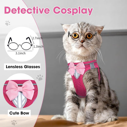 Cat Vest Harness and Leash Set, Escape Proof Kitten Harness Pink XS | Safe Reflective Strips, Adjustable Easy Wear Kitty Harness, Sturdy Clip Buckle, Breathable Mesh , for Kitty Puppy Bunny Walks8