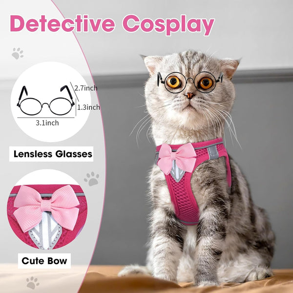 Cat Vest Harness and Leash Set, Escape Proof Kitten Harness Pink XS | Safe Reflective Strips, Adjustable Easy Wear Kitty Harness, Sturdy Clip Buckle, Breathable Mesh , for Kitty Puppy Bunny Walks8