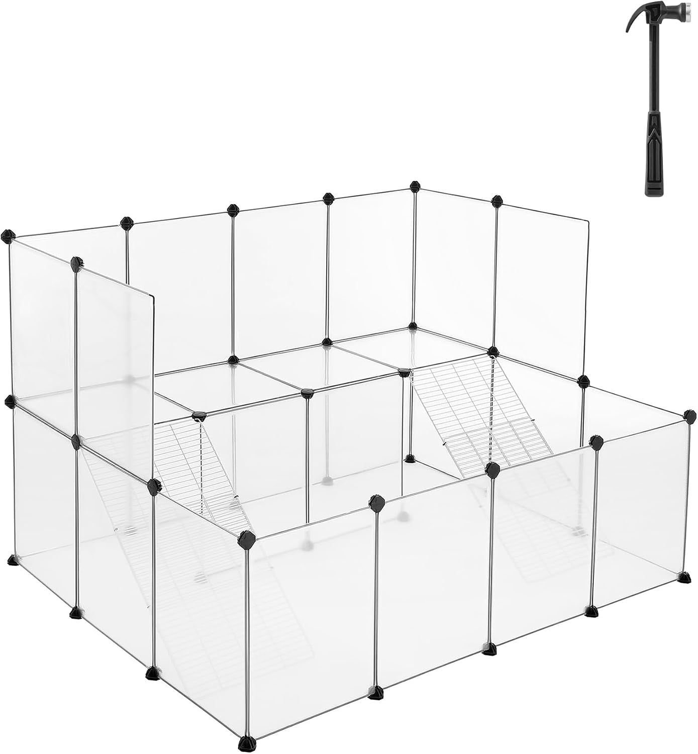 songmics-20-panels-pet-playpen-with-floor-small-animal-playpen-pet-fence-indoor-diy-plastic-enclosure-for-guinea-pigs-bunny-hamsters-hedgehogs-49-2-x-24-8-x-16-5-inches-white-ulpc001w01