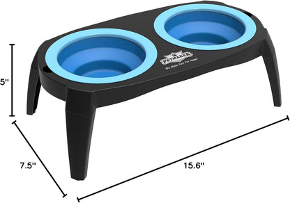 Elevated Pet Bowls Collection with Non Slip Stand for Dogs and Cats-Removeable and Collapsible Silicone Feeder for Food and Water- 16 Oz Each by PETMAKER (Pink), Blue9