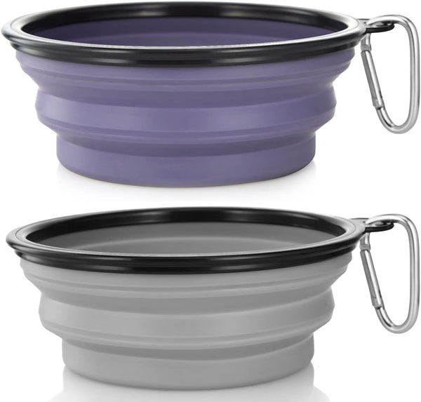 Dog Bowl Pet Collapsible Bowls, 2 Pack for Cats Dogs, Portable Pet Feeding Watering Dish for Walking Parking Traveling with 2 Carabiners (Small, Blue+Green)32