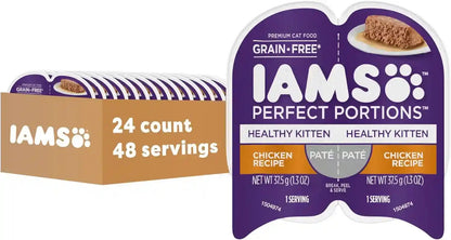 IAMS Perfect Portions Healthy Kitten Pate Wet Cat Food, Chicken, 24 Count | Grain-Free, Vitamin E Immune Support, No Fillers, Made in USA, Snap-Peel-Serve 2.6 Oz. Twin-Pack Trays, No Artificial Flavors1