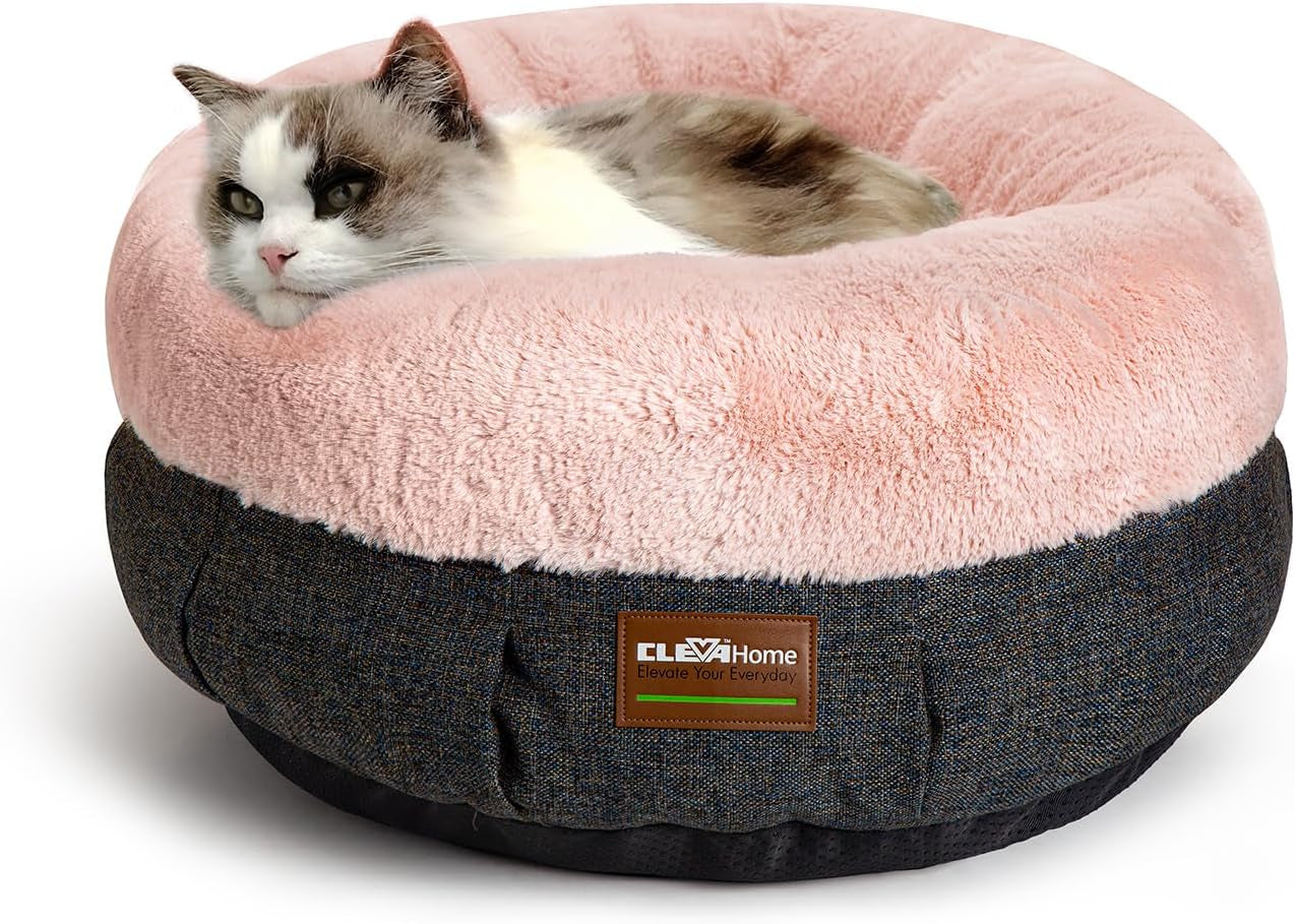 clevahome-cat-dog-bed-for-small-pets-up-to-15lbs-round-cat-beds-for-indoor-cats-machine-washable-comfortable-pet-bed-for-puppy-and-kitten-with-non-slip-bottom-plum-pink