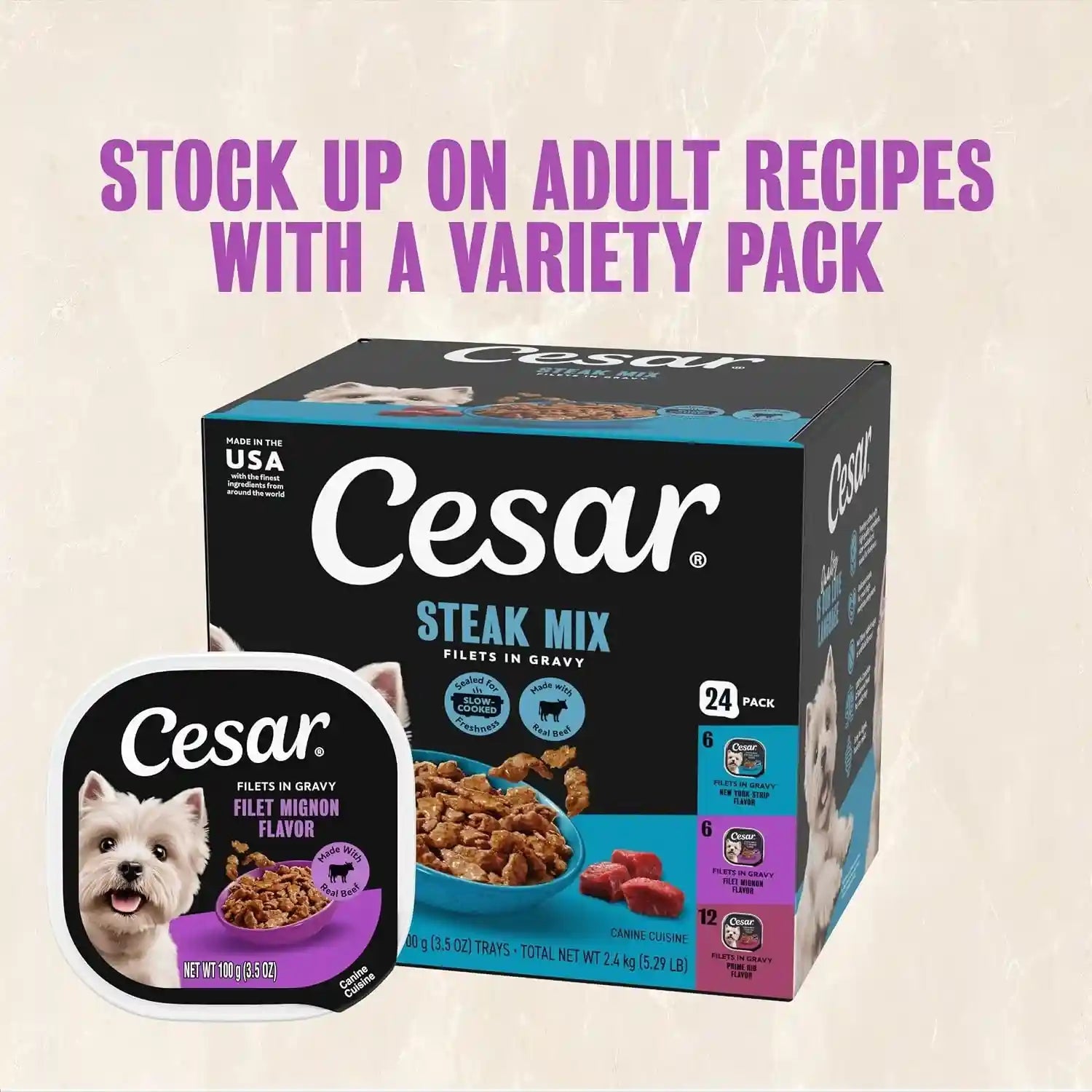 cesar-filets-in-gravy-wet-dog-food-filet-mignon-flavor-3-5-oz-24-count-real-beef-easy-to-digest-no-fillers-no-added-sugar-no-artificial-flavors-slow-cooked-tender-texture-easy-peel-trays
