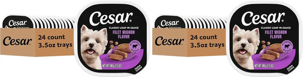 Cesar Classic Loaf in Sauce Wet Dog Food, Filet Mignon, 3.5 Oz, 24 Count | Made in USA, Real Beef #1 Ingredient, No Fillers/Added Sugar/Artificial Flavors, Use as Meal or Topper, Easy Peel Trays25
