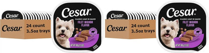 Cesar Classic Loaf in Sauce Wet Dog Food, Filet Mignon, 3.5 Oz, 24 Count | Made in USA, Real Beef #1 Ingredient, No Fillers/Added Sugar/Artificial Flavors, Use as Meal or Topper, Easy Peel Trays25