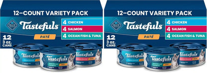 Blue Buffalo Tastefuls Flaked Adult Wet Cat Food Variety Pack (Tuna, Chicken, Fish & Shrimp), Natural Ingredients Enhanced with Vitamins, Minerals & Other Nutrients, 3-Oz. Each (12 Cans)12