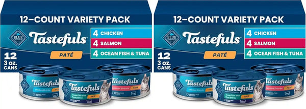 Blue Buffalo Tastefuls Flaked Adult Wet Cat Food Variety Pack (Tuna, Chicken, Fish & Shrimp), Natural Ingredients Enhanced with Vitamins, Minerals & Other Nutrients, 3-Oz. Each (12 Cans)12