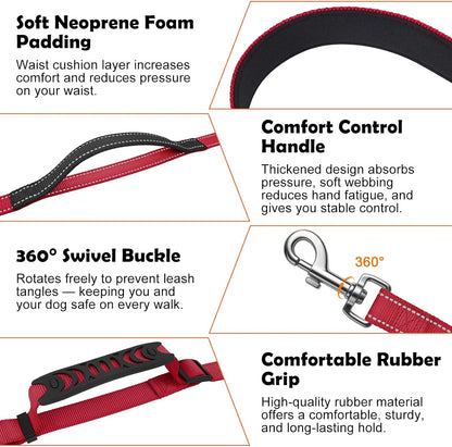 Xiaz Hands Free Dog Leash,Versatile Crossbody Dog Leash,5.9-7.9 FT Waist Belt with Double Handles for Small Medium and Large Dogs Walking, Running and Jogging, Red2