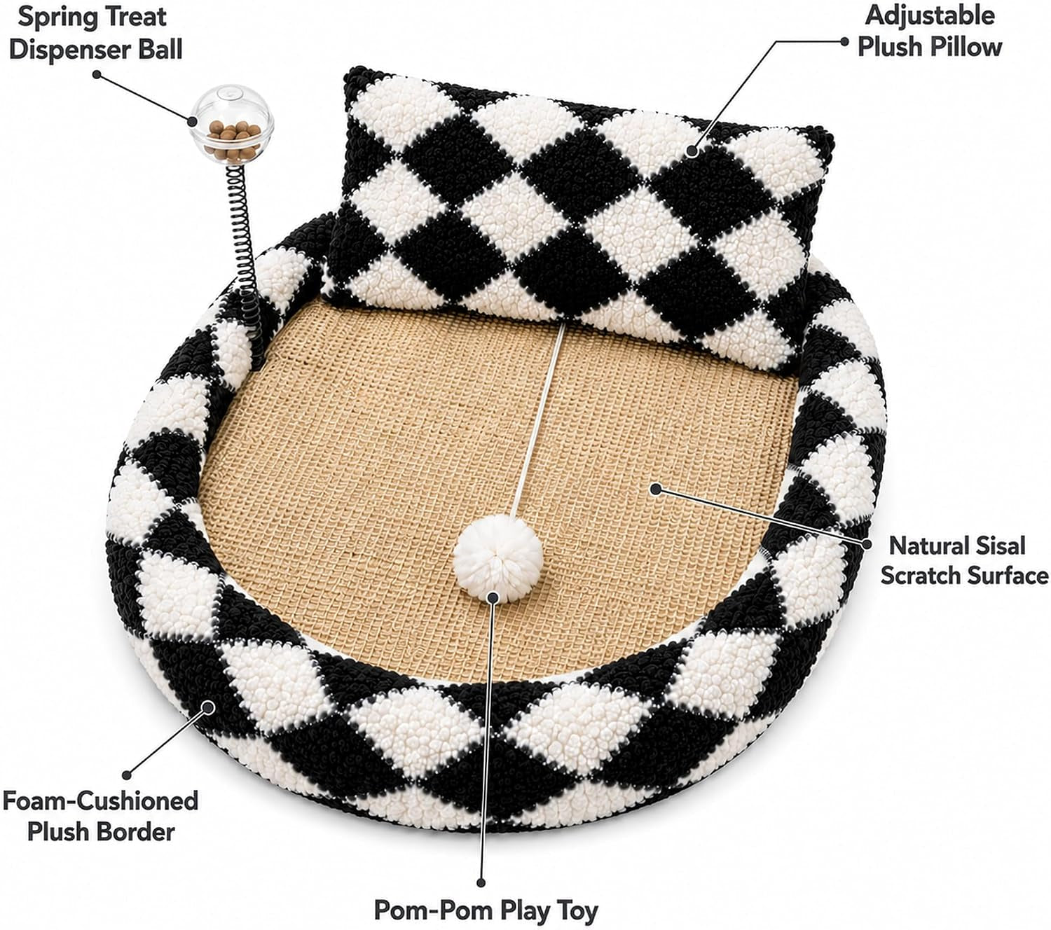 furso-cat-bed-scratcher-lounge-for-indoor-cats-sisal-scratch-pad-with-spring-treat-ball-plush-pillow-play-toy-diamond-design-protects-furniture