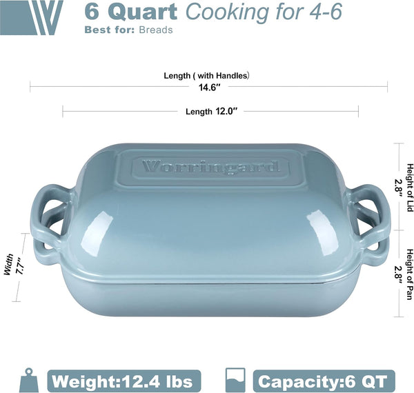 Large Cast Iron Dutch Oven Dome Pot with Lid, Enameled Bread Oven, Bread Pan for Homemade Sourdough Bread Baking, 6QT, Sea Salt2