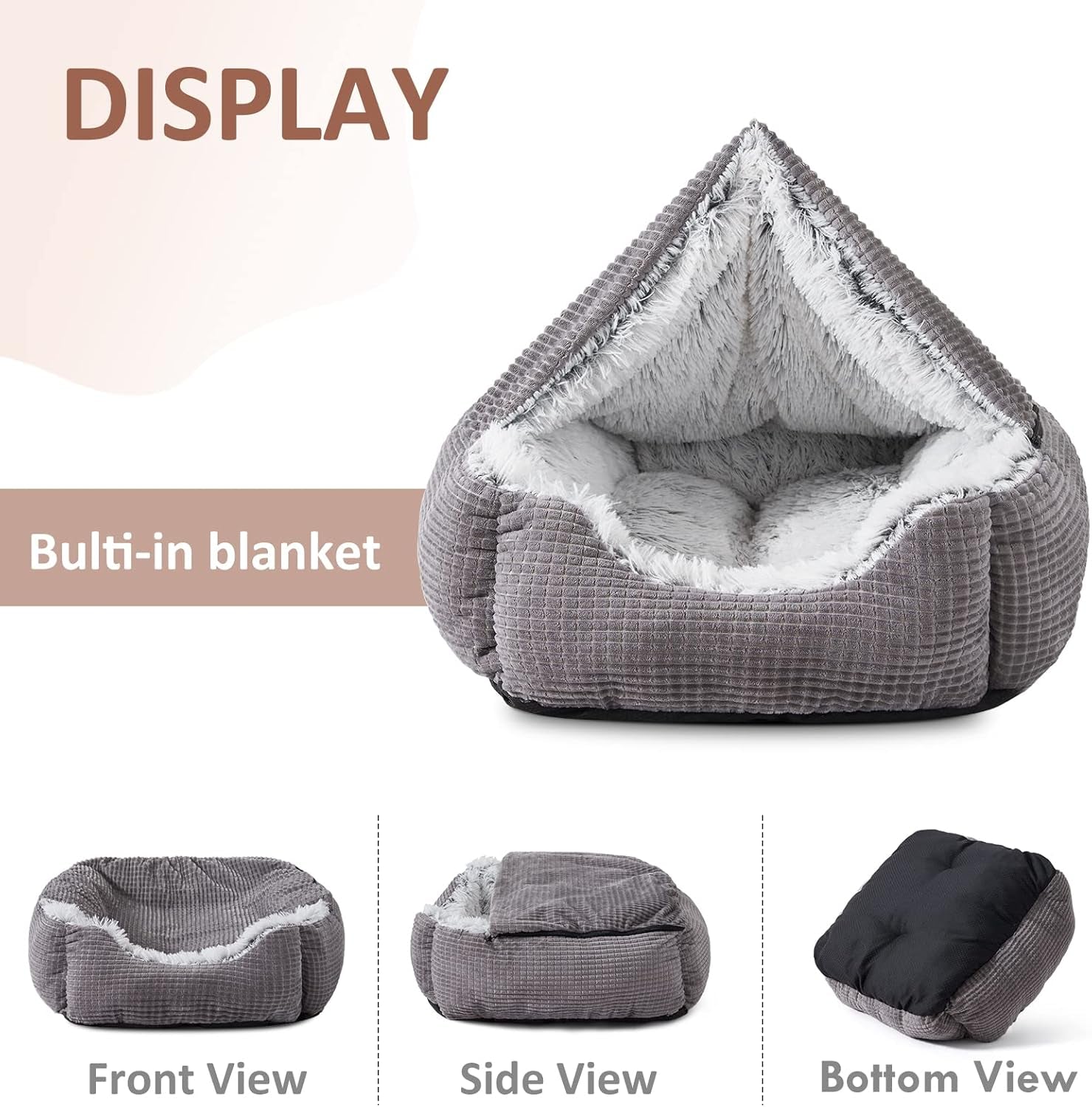 mixjoy-dog-beds-for-small-dogs-rectangle-cave-hooded-blanket-puppy-bed-luxury-orthopedic-cat-beds-for-indoor-cats-warmth-and-machine-washable-20-inches-grey