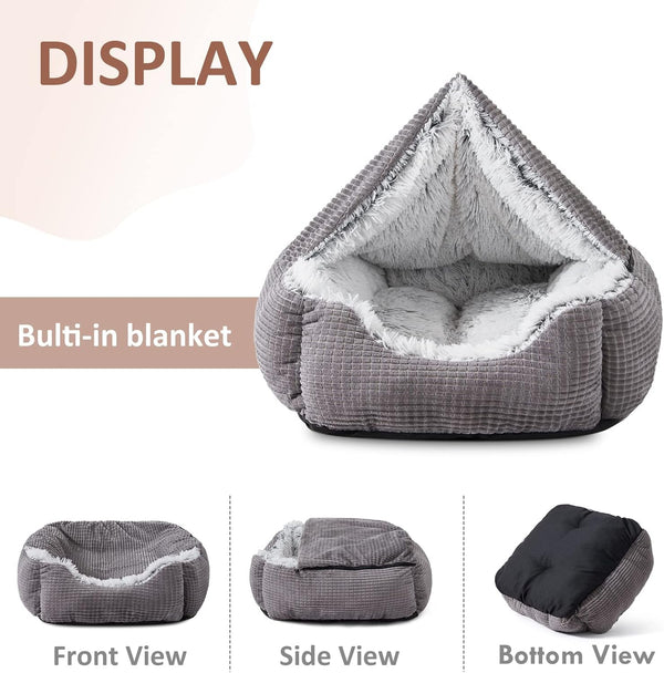 MIXJOY Dog Beds for Small Dogs, Rectangle Cave Hooded Blanket Puppy Bed, Luxury Orthopedic Cat Beds for Indoor Cats, Warmth and Machine Washable (20 Inches, Grey)9