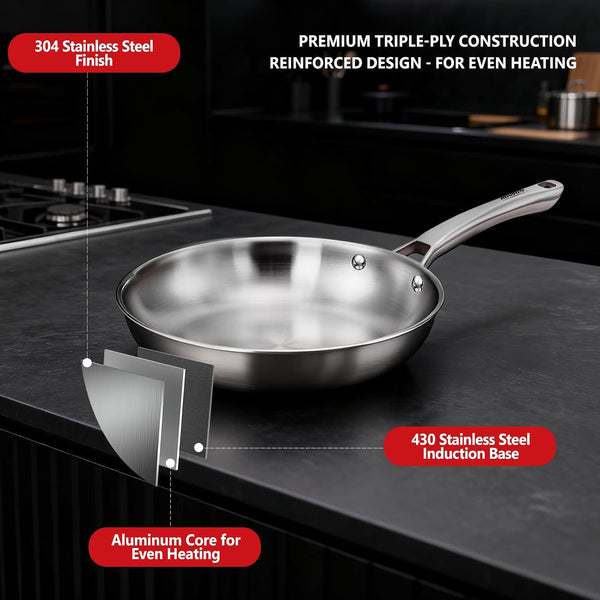 11-Pcs Stainless Steel Cookware Set, Tri-Ply Pots and Pans Set, Non-Toxic Kitchen Set, PFOA & PTFE Free, Full Clad Frying Pans, Saucepans, Saute Pan & Stock Pot, Compatible for All Cooktops6