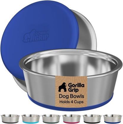 GORILLA GRIP Dog Bowls, Food Grade 304 Stainless Steel, Holds 2 US Cups Each (16 Fl Oz) Food and Water Bowl for Feeding Dogs and Cats, Dishwasher Safe, Rust Resistant BPA Free Rubber Base, 2 Set Black25
