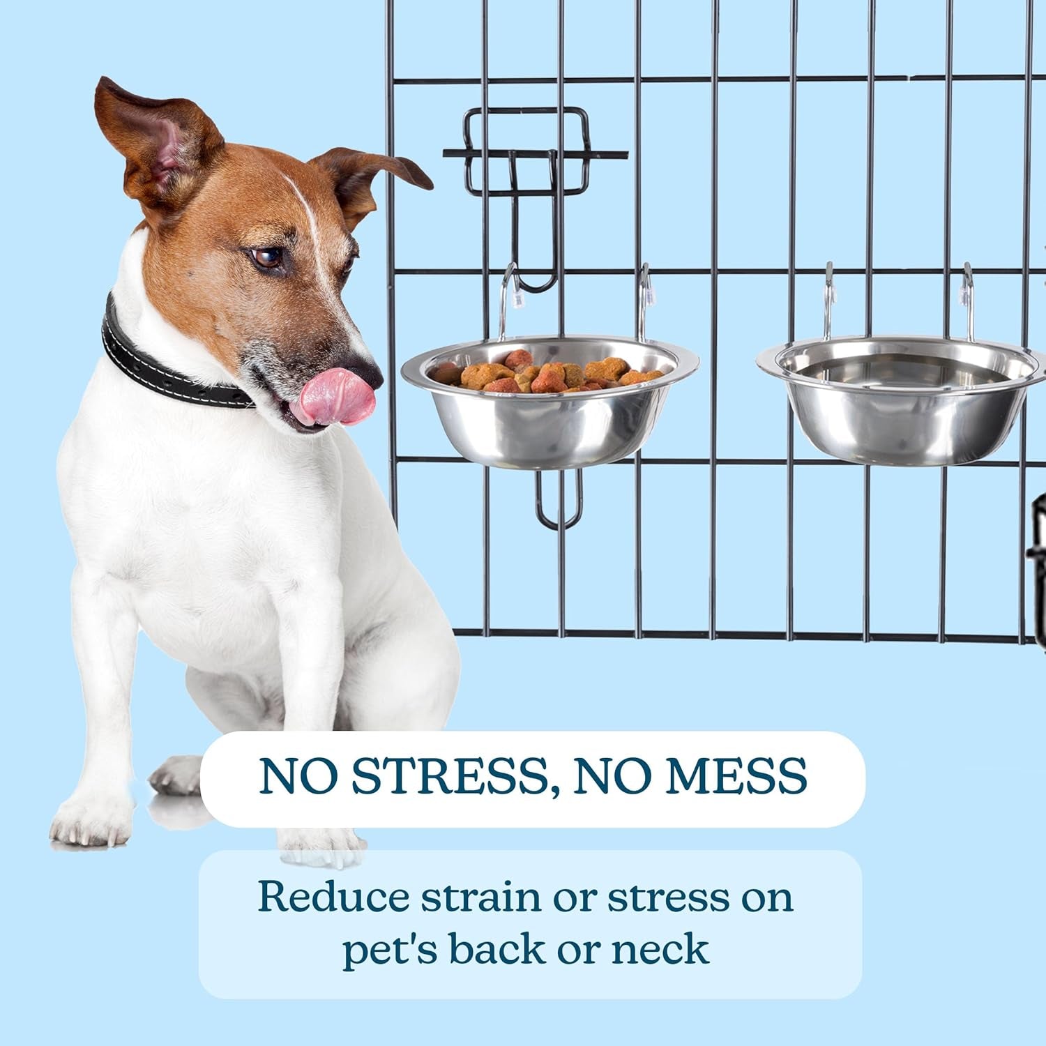 set-of-2-stainless-steel-dog-bowls-cage-kennel-and-crate-hanging-pet-bowls-for-food-and-water-20oz-each-and-dishwasher-safe-by-petmaker-silver