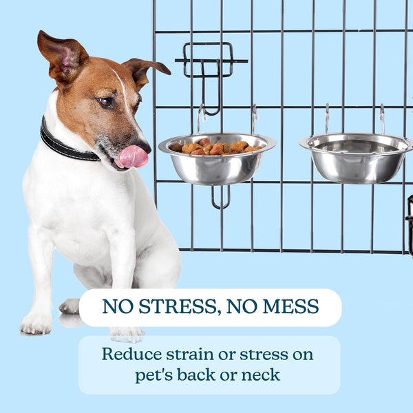 Set of 2 Stainless-Steel Dog Bowls - Cage, Kennel, and Crate Hanging Pet Bowls for Food and Water - 20Oz Each and Dishwasher Safe by Petmaker,Silver5