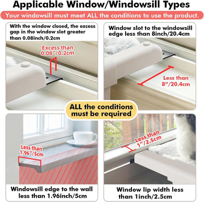 Zoratoo Windowsill Cat Perch, One-Step Sliding Adjustment Cat Hammock, XL | 26.8''X11.8'', Stable Metal Structure, Machine Washable, Two Fabrics Cover, No Suction Cups Pet Bed for Windowsill & Bedside6