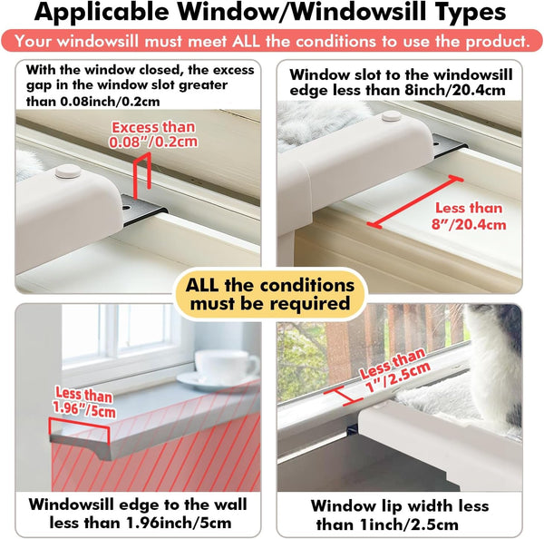 Zoratoo Windowsill Cat Perch, One-Step Sliding Adjustment Cat Hammock, XL | 26.8''X11.8'', Stable Metal Structure, Machine Washable, Two Fabrics Cover, No Suction Cups Pet Bed for Windowsill & Bedside6
