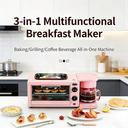 3-In-1 Multifunctional Home Breakfast Machine, Mini Oven, Coffee Maker (Pink)4