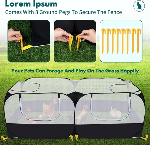 Small Animals Playpen,Pet Cage Tent Large Chicken Run Coop with Detachable Bottom Breathable Transparent Mesh Walls, Foldable Pet Enclosure for Puppy Kitten Rabbits Indoor Outdoor Playpen3