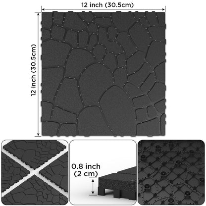 44-Pack Interlocking Deck Tiles, 12"X12" Stone Texture PP Waterproof Flooring, All-Weather Anti-Slip Patio Tiles for Indoor/Outdoor,Poolside, Garden, Balcony, Patio,Easy DIY Installation,Gray2