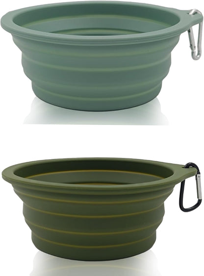 2 Pack Collapsible Dog Travel Bowls (21Oz/600Ml), 100% Food Grade Silicone Integrated Molding, No Plastic Rim, Portable Pet Feeding Watering Dishes for Outdoors with Clasp, BPA Free1