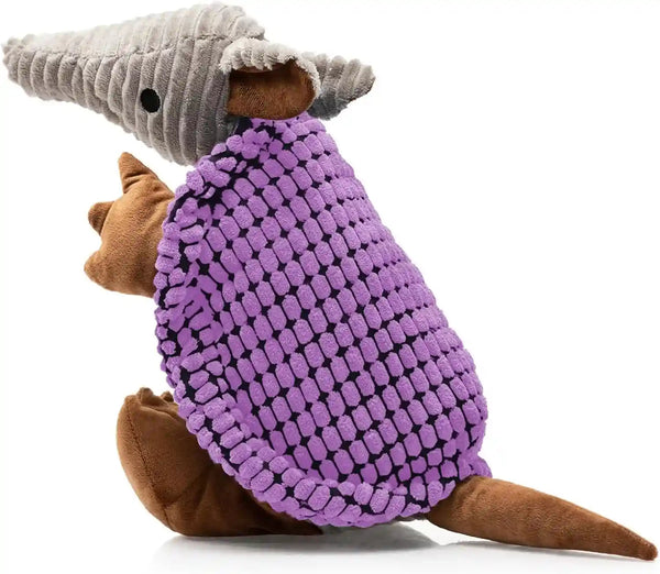 Hollypet Plush Dog Squeaky Toy Stuffed Armadillo Animal Pet Puppy Chew Toys with Clean Teeth for Small Medium Large All Breed Sizes Dogs, Gray, 8 In25