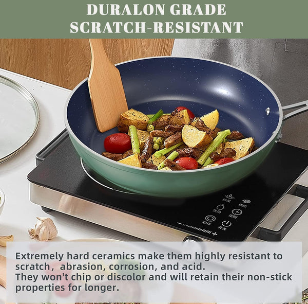 7Pc Cookware Set Healthy Duralon Blue Ceramic Nonstick Coated | Diamond Infused Scratch-Resistant, PFAS Free, Oven Safe, Induction Ready, Evenly Heats, Tempered Glass Lids, Stay-Cool Handle5