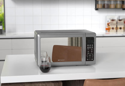 MW7601SL Countertop Microwave Oven with Sleek Mirrored Finish Glass Door, 700W, 10 Power Levels and 6 Pre-Programmed Settings with Child Safe Lock, 0.7. Cu. Ft., Silver4