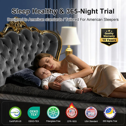 16 Inch Queen Size Mattress, Upgraded Luxury Hybrid Queen Mattress in a Box with 7-Zone Support for Cool Night & Pressure Relief, Motion Isolation, Designed in the USA, 365-Night Trial, Medium Firm2
