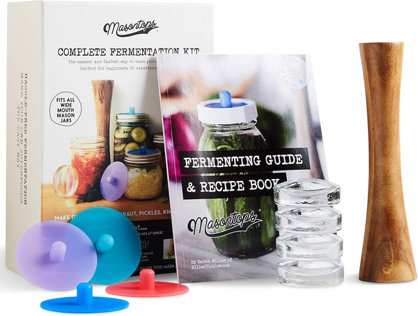 Complete Mason Jar Fermentation Kit - Pickle Kit, Sauerkraut Making Kit Kimchi Container - Fermentation Airlock Lids Wide Mouth Mason Jars1