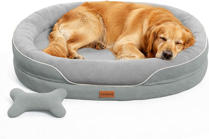 CWAWZ XL Orthopedic Dog Bed, Extra Large Dog Bed, Dog Sofa for Large Sized Dogs with Full-Surround Bolsters, Dual-Sided Dog Cooling Bed with Memory Foam, Washable Sofa with Nonslip Bottom, Light Grey1
