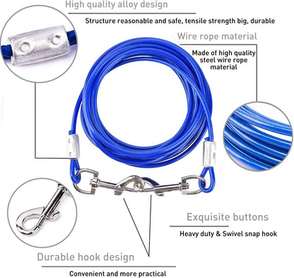 Dog Tie Out Cable and anti Rust Spiral Stake , 30Ft outside Leash&Chain for Camping and Yard, 16'' Heavy Duty for Medium-Large Dogs up to 125 Lbs (30FT, Blue)5